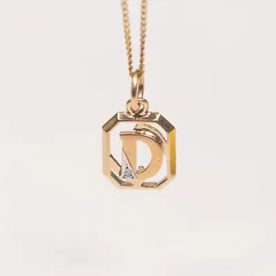 9ct 9K Yellow Gold Initial Letter D Diamond Oblong Charm Pendant. Brand New • £136.15