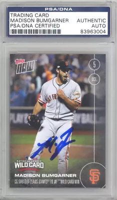 Madison Bumgarner Autographed 2016 Topps Now Card #543-a Giants Psa/dna 128989 • $39