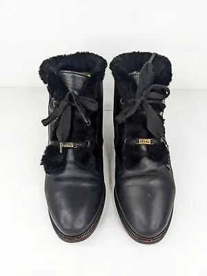 Vintage 80s LINEA INBAL Black Leather Lace Up Flat Ankle Boots Size 40 Grunge • $75