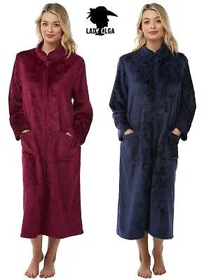Ladies Warm Embossed Zip Front Dressing Gown By Lady Olga Sizes 10-24 Soft Feel • £22.99