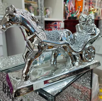 Style Horse Carriage Silver Shine Couple Crush Diamond Wedding Ornament Romany • £24.99