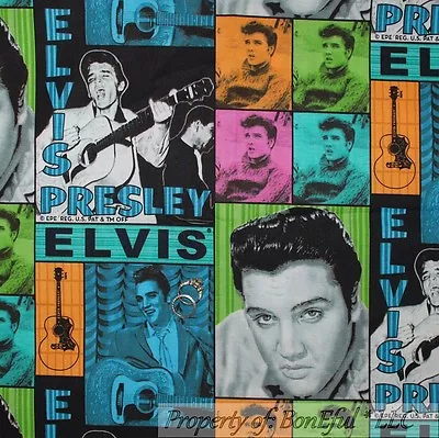 BonEful Fabric FQ Cotton Quilt Elvis Presley Music Guitar Patchwork Block Color • $13.30