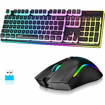 Wireless RGB Keyboard Mouse Combo Rechargeable Pudding Keycaps Big Battery • $28.99