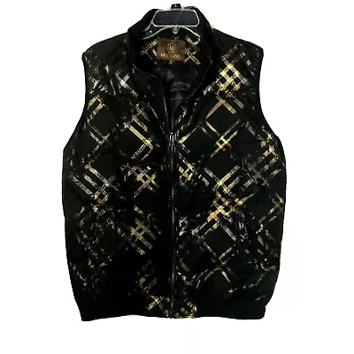 Moderno Unisex Puffer Vest Black Gold Metallic Full Zip Pockets Mens S Wms L • $28.95