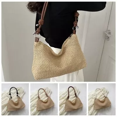 Large Capacity Straw Woven Crossbody Bag Zipper Woven Handbag  Summer • $16.61