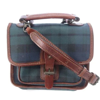 Polo Ralph Lauren Vintage Black Watch 2Way Bag Shoulder Hand Leather Brown Green • £141.62