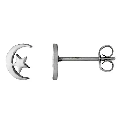 $8.99 • Buy Stainless Steel Tiny Moon & Star Stud Earrings