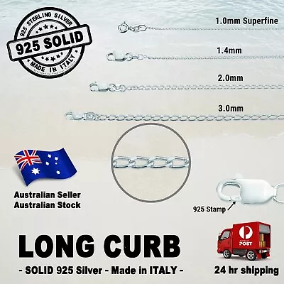 $15.99 • Buy LONG CURB Chain - 100% SOLID 925 Sterling Silver (options)