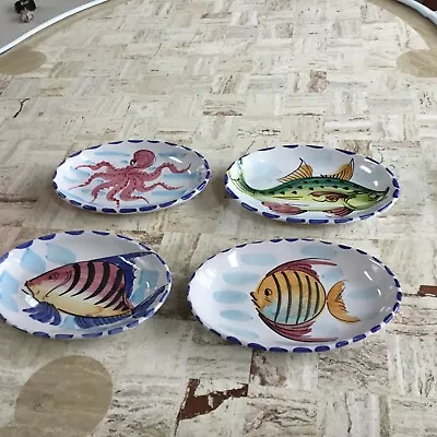 Set4) 10” Vietri Italy Pottery Oval Serving Plates Platters Plaques Octopus Fish • $85