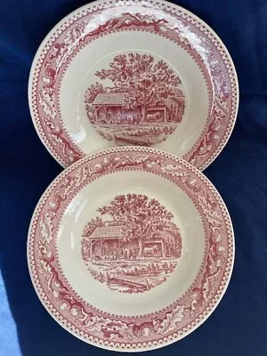 Vintage Royal (USA) Ironstone  Memory Lane  2 Rimmed Soup/Pasta Bowls Pink Red • $15.98