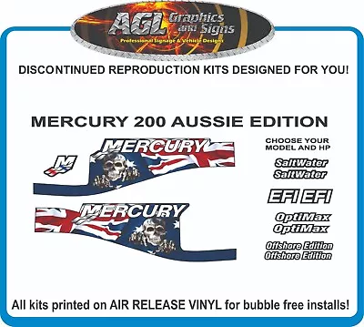 MERCURY 200 AUSTRALIA SKULL DECAL KIT 115 150 175 225  250 Efi Saltwater Optimax • $58.87