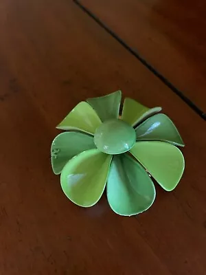 Vintage Enamel Flower Brooch Pin Green 1960's Groovy • $9.95