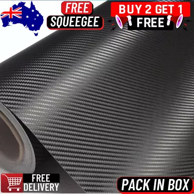 $4.39 • Buy 3D Black Carbon Fibre Fiber Car Vinyl Wrap Film Roll Sticker Decals Air Release 