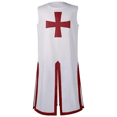 Medieval Men's Templar Knight Costume Tunic Halloween Crusader Sleeveless Tops • $25.99