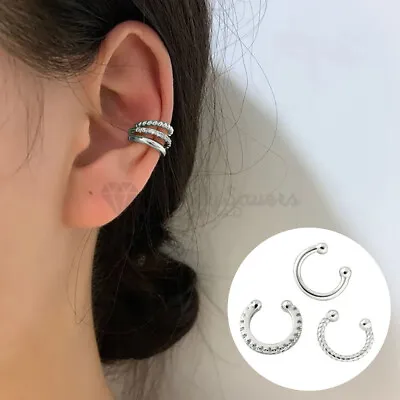 Minimalist Silver Ear Cuff 3pcs Set Cartilage Helix Clip On Sterling Silver UK • £3.99
