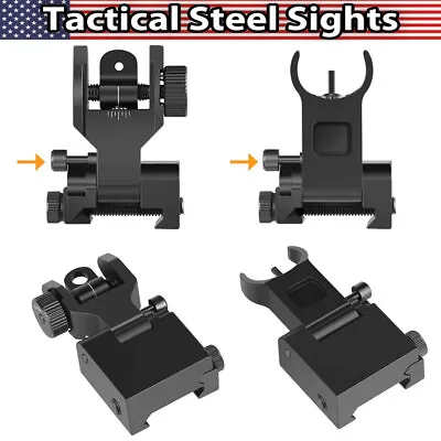 Tactical Folding Back Up Iron Sight Flip Up Sights Front And Rear Picatinny Rail • $20.99