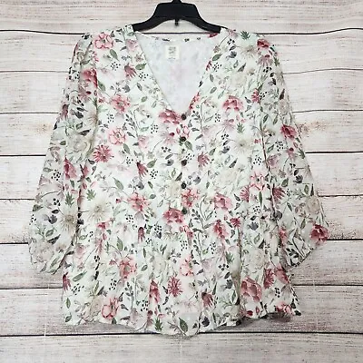 Matilda Jane Good Hart Zilker Floral Swiss Dot Blouse Top Women's Size Small • $20