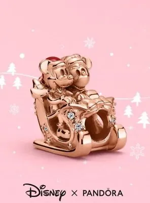 $75 • Buy Pandora Disney Mickey & Minnie Sleigh Christmas Limited Edition Rose Gold Charm
