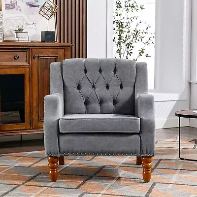 Footstool Armchai Chair Sets With Vintage Brass Studs Button Tufted Upholstered • $212.70