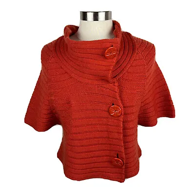 Moth Sweater Top L Womens Red Wool Button Front Short Sleeves Crop Anthropologie • $28.80