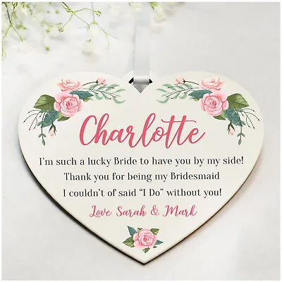 Personalised Bridesmaid Maid Of Honour Thank You Gifts Wedding Party Plaque Gift • £6.99