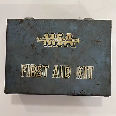 Vintage MSA First Aid Kit Metal Box Blue Some Contents Inside  • $37.78