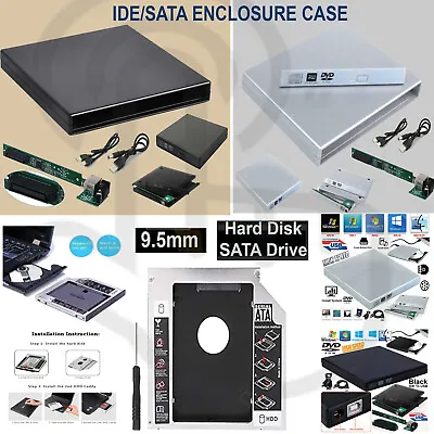 £4.36 • Buy Usb To Sata Ide 9.5mm External Hard Drive Dvd Cd Rom Caddy Case Cover Enclosure 