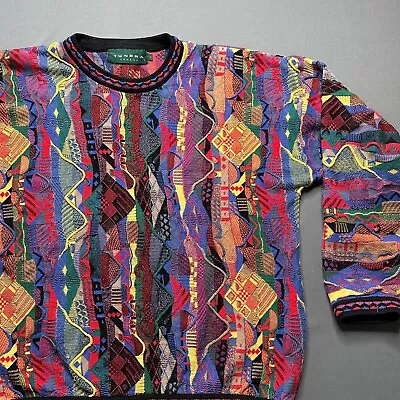 Vintage Tundra Knit Sweater Mens L Multicolor 90's  Textured Coogi Style Biggie • $149.99