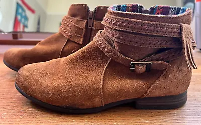 Minnetonka Brown Suede Side Zip Moccasin Fringe Boots Womens UK 3.5 • £26