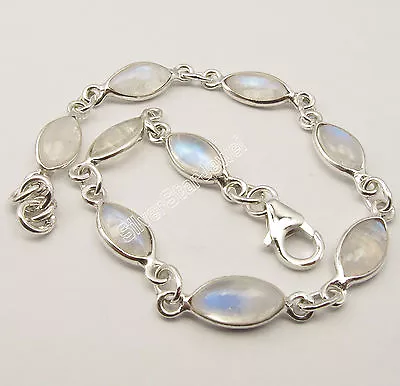 925 Sterling Silver MARQUISE RAINBOW MOONSTONE LOVELY Bracelet 7.9  6.1 Grams • $15.99