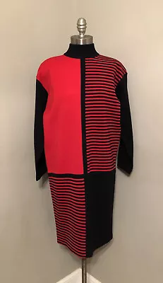 VTG 80s 90s The Limited Stripe Colorblock Knit Sweater Dress M Mod Retro Pop Art • £39.90