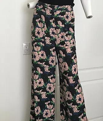 HM 1970s Floral Print Wide Leg Pant Slim Size 10 - 12 • $45