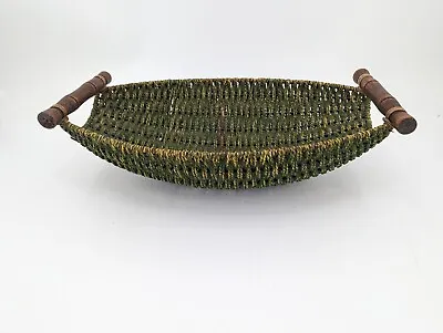 Vintage Basket Green Woven Wood Handles Harvest Gathering Garden Herb Flowers... • $49.95