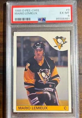 1985 O-Pee-Chee OPC Hockey #9 Mario Lemieux Penguins RC Rookie HOF PSA 6 SHARP • $395