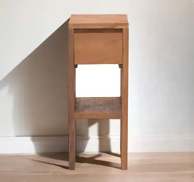 £91.99 • Buy Narrow Bedside Table Retro Space Saving Nightstand W/Drawer Solid Teak Wood Unit