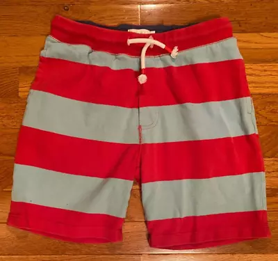 Boys MINI BODEN Striped Jersey Shorts 12Y Blue Red Drawstring Sporty 12 Cotton • $11.50