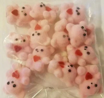 Lot Of 12 Darice Craft Pink Miniature 1  Flocked Teddy Bears With Red Heart • $9.97