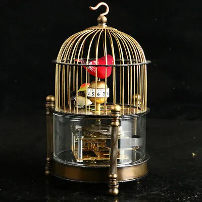 Exquisite Brass Mechanical Clock -Birdcage Shape Two Bird Aroud Moving • $79.99