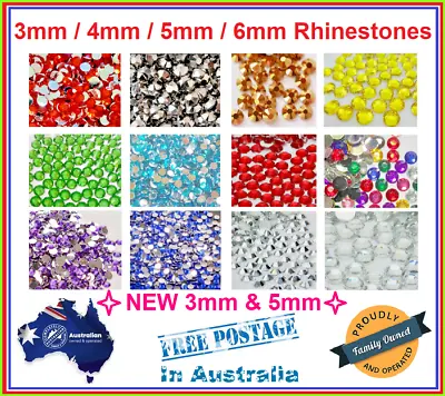 100/250 Coloured 3mm / 4mm / 5mm / 6mm Rhinestones Diamante Arts Non-Hotfix • $3.38