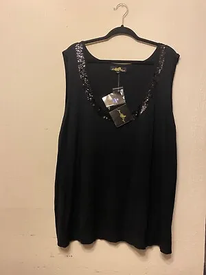 New Joan Boyce Sz 3x Jet Black Sequin Neckline Sweater Tank Bust 24 L 30 • $30