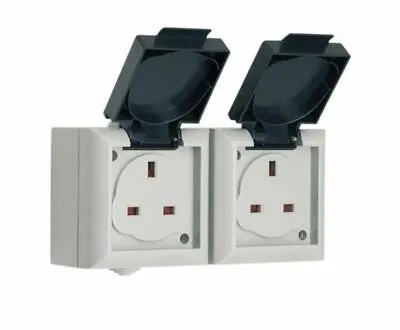 £8.50 • Buy Outdoor Double Socket Twin Exterior 13 Amp Twin Outlet IP54 Easy Lift Flaps SMJ