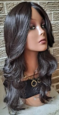 $59.99 • Buy New Long Natural Layered Wavy Dark Brown Hair Wig Sheitel Synthetic Large Cap