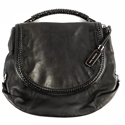 Micheal Kors Collection Skorpios Flap Shoulder Bag Handbag Black Leather Braided • $350