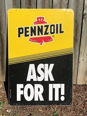 Vintage 1990's Pennzoil Oil Ask For It Double Sided Large Metal Sign Gas Station • $124.99