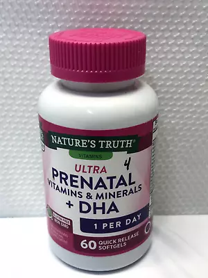 Nature's Truth Ultra Prenatal Vitamins & Minerals+DHA 60 Ct Soft Gels Exp 03/24 • $13.75