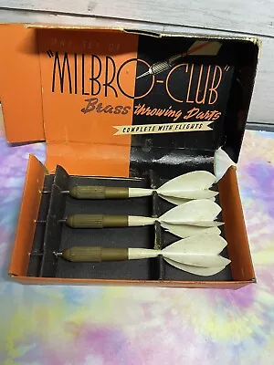 Vintage Milbro-Club Brass Throwing Darts Set With White Flights • $16