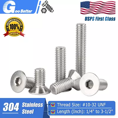 #10-32 UNF Flat Head Socket Cap Allen Screws Stainless Steel L 1/4  To 3-1/2  • $6.35