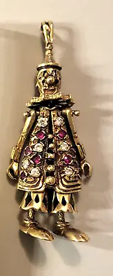 9ct Gold Clown Pendant With Pink/White Stones 7cm Tall 18g Weight • £550