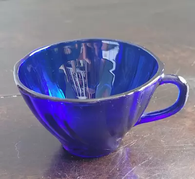 Duralex Vereco France Rivage Cobalt Blue Glass Swirl Tea Cup • $5