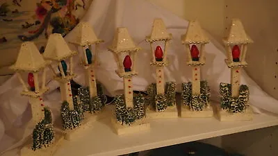 8 Vintage Commodore 50s Christmas Mica Lamp Post Street Light W Trees Japan Putz • $238